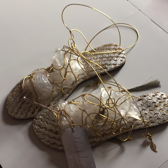 Gladiator style gold with silver sandals. Sz l - Picture 8 of 8